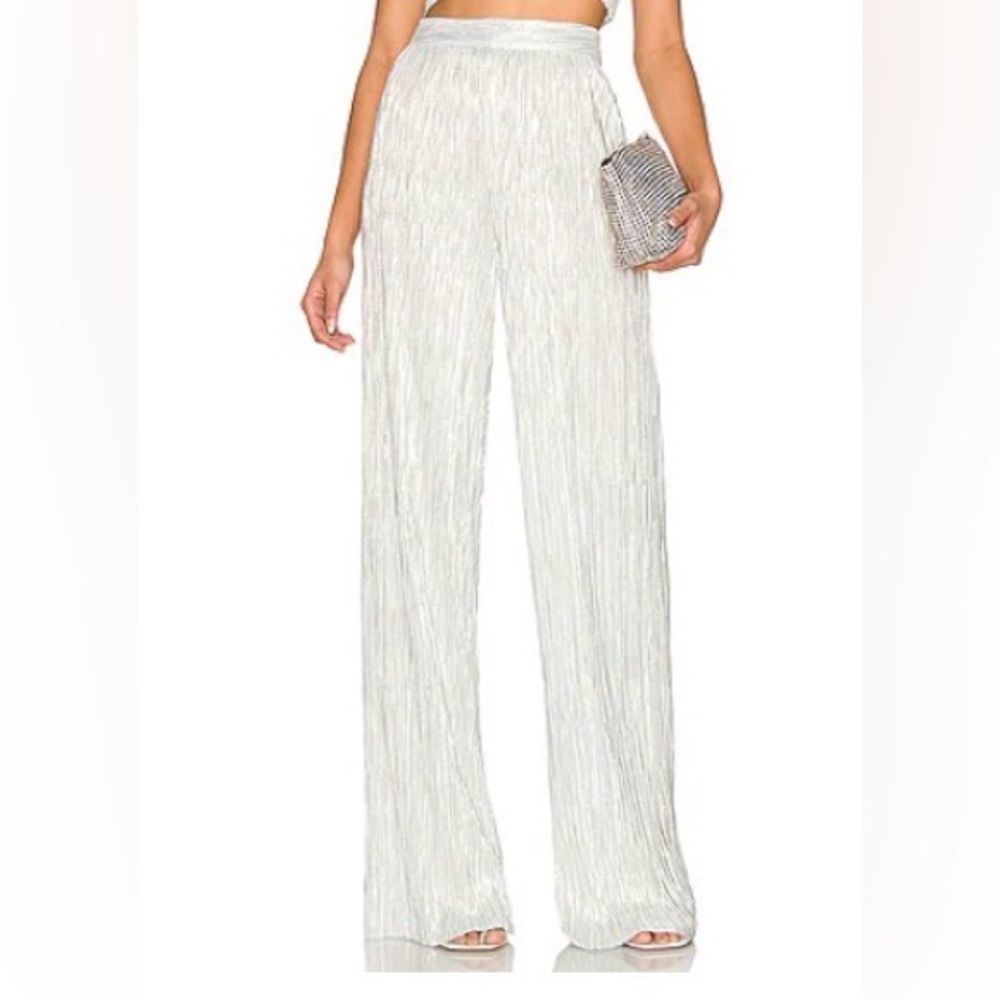 Sabina Musayev Metallic Pleated Wide Leg Pants in Silver Size large